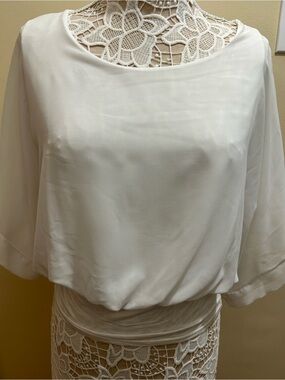 JOSEPH A XL White Dolman Sleeve Sheer Blouse